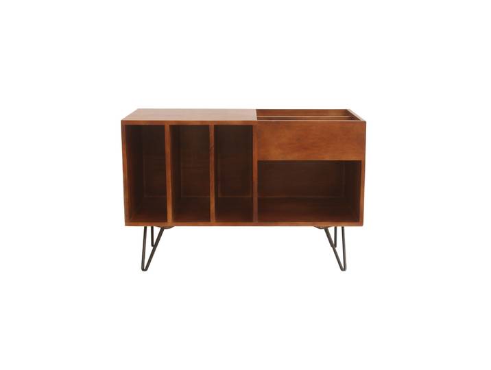 Buffet de rangement vinyles en bois manguier massif teinté et métal L90 cm BOOGIE