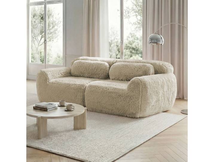Canapé Compressé d'angle convertible -Canapé lit droit 2 places - design modulaire sans cadre -Khaki pour salon chambre