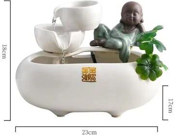 Inspired Finds Ceramic Cat Water Fountain Creative Desktop Waterfall & Indoor Pet Fountain zen Monk Waterfall Fountain (23cm) White