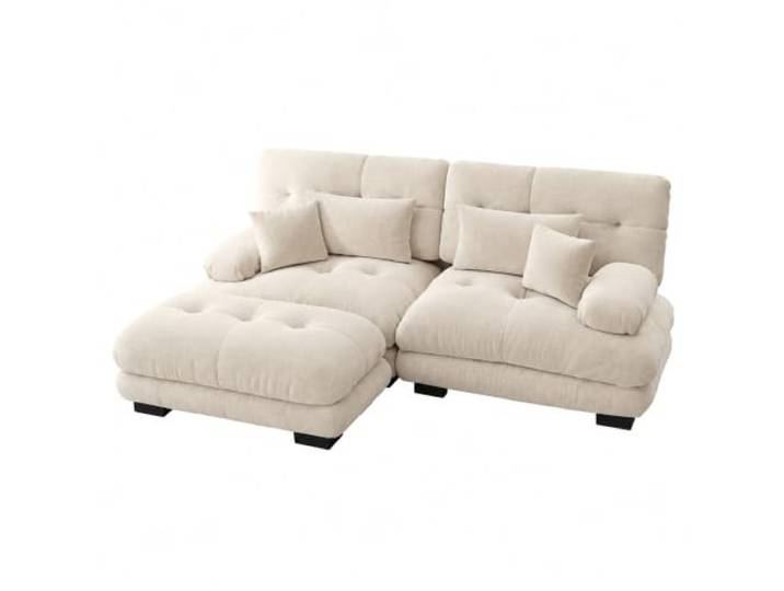 Jastoery Cloud Ecksofa, L-Form mit Ottoman, 2 Lendenkissen,Heller Kaffee Chenille-Stoff, L-Form, modulare Ottomane, 4 Kissen inklusive, Vintage-Design, Polsterarmlehnen