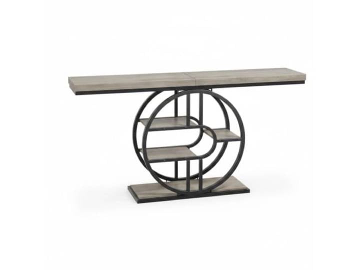 Litake 120cm Schmaler Esszimmer-Konsolentisch, Flurtisch mit 5 Ablagen Grau Konsolentisch Schmal Industrieller Stil, O-förmiger Metallrahmen, Schmaler Eingangstisch, 120x30x80 cm für Wohnzimmer