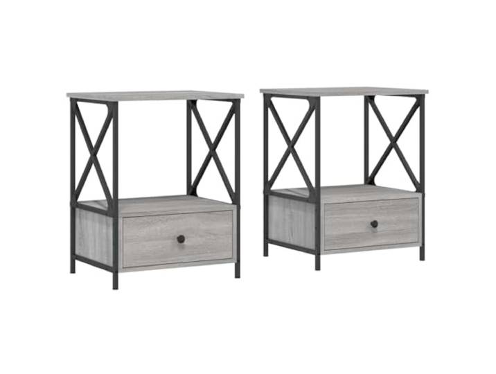 HGLADYU Nachttische 2 STK. Grau Sonoma 50x41x65 cm Holzwerkstoff, industrieller Stil Nachtkonsole mit Schublade, verstellbare Füße, Stabiler Eisenrahmen