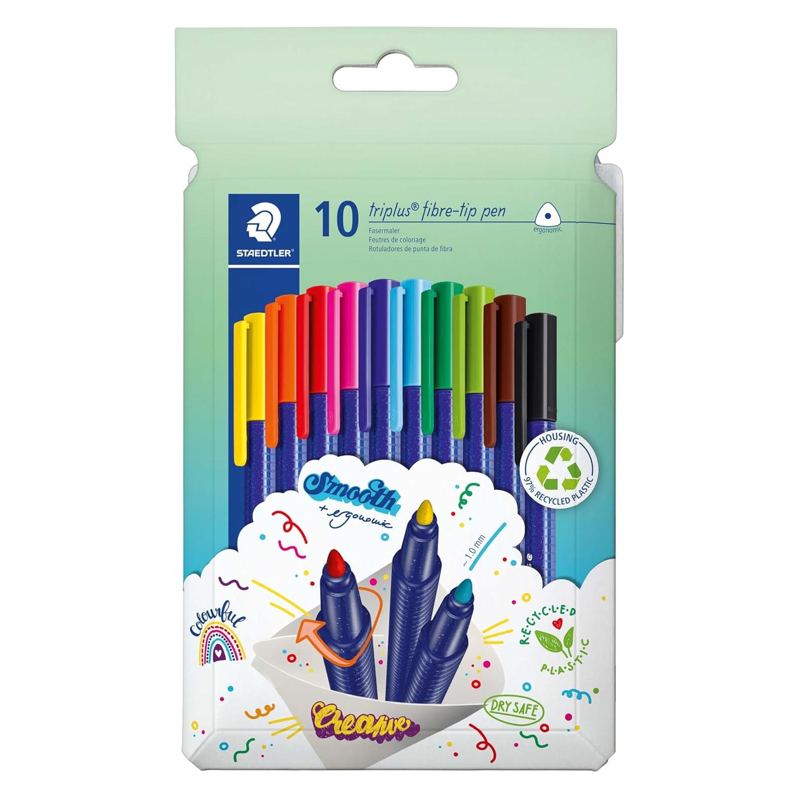 Staedtler triplus color 323 Dreikantiger Fasermaler Kartonetui mit 10 Stück, sortiert (10x) (323 C10)