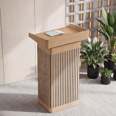 YUZHOU Small Reception Desk, Modern Front Counter Table for Offices, Front Desk Reception Counter with 2-Tier Shelf & Cable Hole