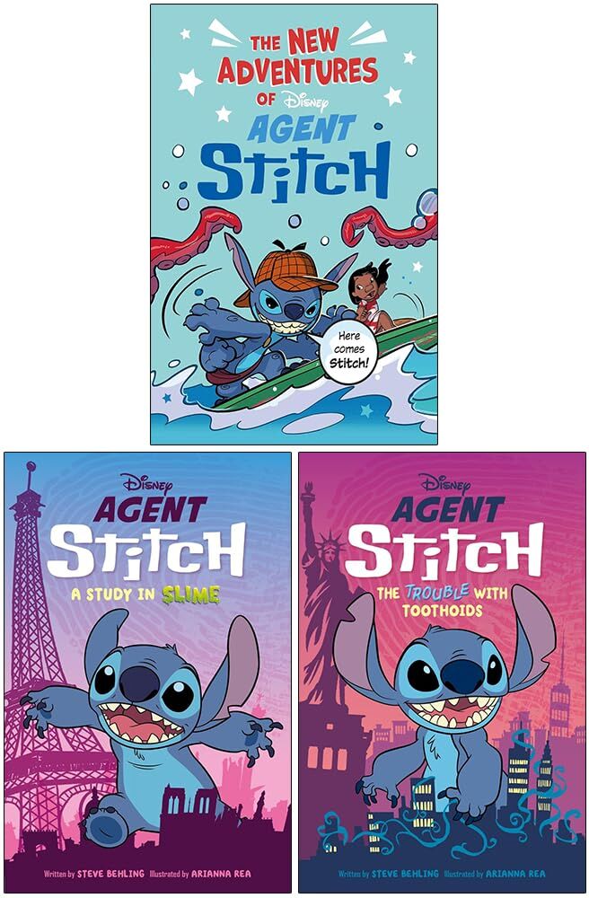 DK Children/Bonnier Books ltd Disney Agent Stitch Series 3 Books Collection Set By DK and Steve Behling (The New Adventures of Disney Agent Stitch, A Study in Slime and The Trouble