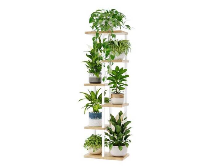Présentoir à plantes d'angle - 6 niveaux en métal blanc - grand modèle gain de place Blanc