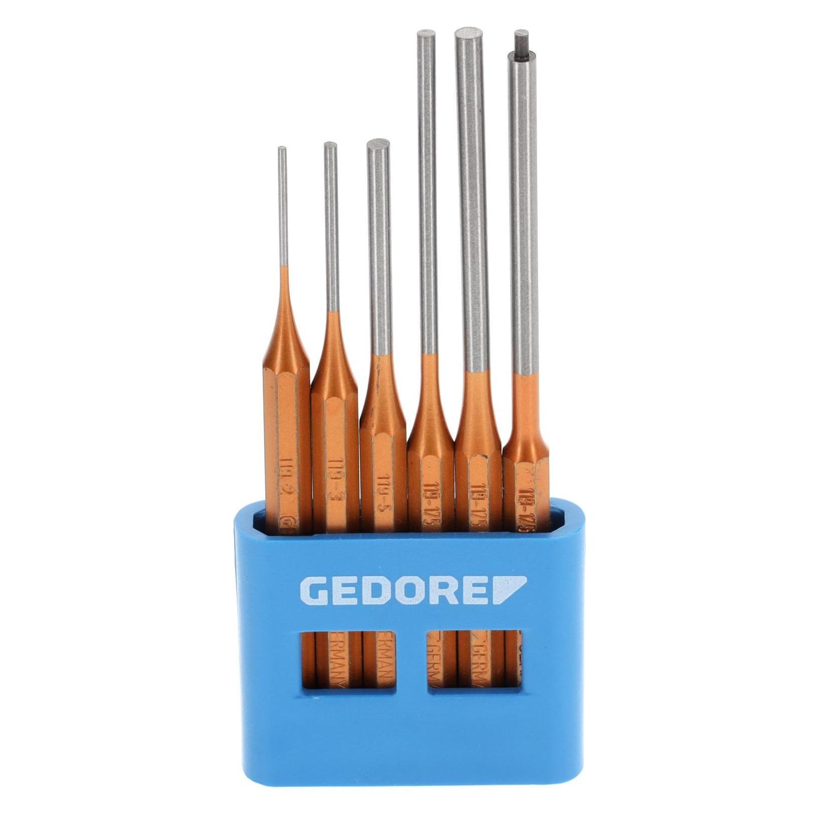 Gedore Splinttreiber-Satz inkl. PVC-Halter, 6-teilig, lange Form, Stahl/Lackierung, Silber/Kupfer (8839990)