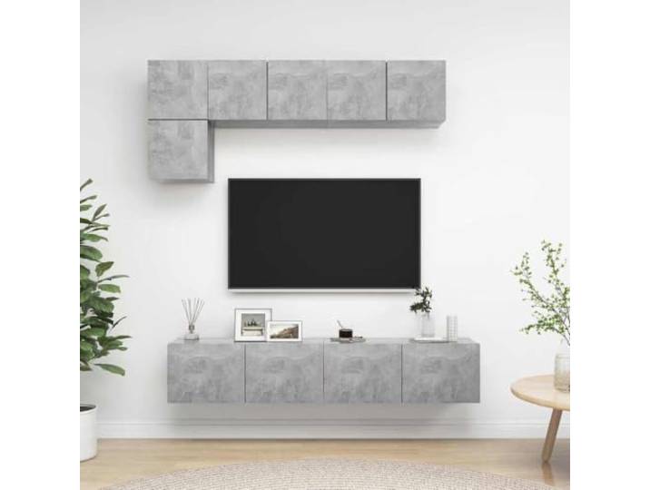 HEFZGDB 5-TLG. TV-Schrank-Set Betongrau Holzwerkstoff mit viel Stauraum, Wandmontage, Zeitlose Ergänzung für Ihr Zuhause, praktische Aufbewahrung und Organisation, einfach