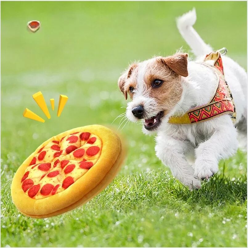 INF Plüsch Pizza Quietschspielzeug für Hunde - Interaktives & Weiches Haustierspielzeug