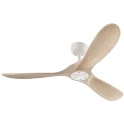 7214 Weißer Metall-Deckenventilator, 132 cm, 26-W-Gleichstrommotor, 3 gebleichte Holzflügel, mit Fernbedienung und 6 Geschwindigkeitsstufen – Perenz
