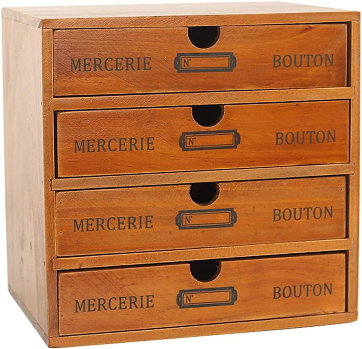 Vintage houten opbergdoos met 4 lades voor sieraden en accessoires