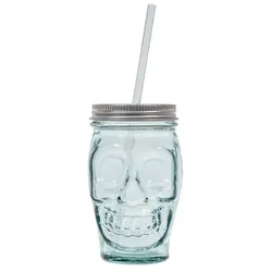 Recyceltes Glas Totenkopf Becher mit Strohhalm 45 cl