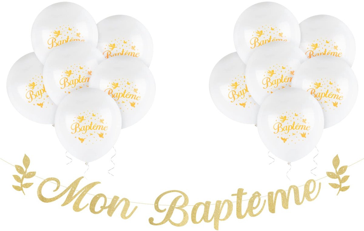 Gouden doop versiering set met slingers en ballonnen voor jouw doopfeest