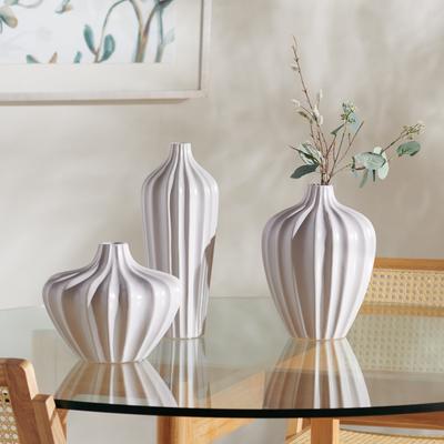 "SAFAVIEH Clea 14.25-Inch Ceramic Decorative Vase Set of 3, Ivory - 10"" W x 10"" D x 14"" H"
