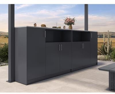 PURPLE LEAF Outdoor Bar Storage Cabinet Gray Louvered Pergola (Pergola Not Included)