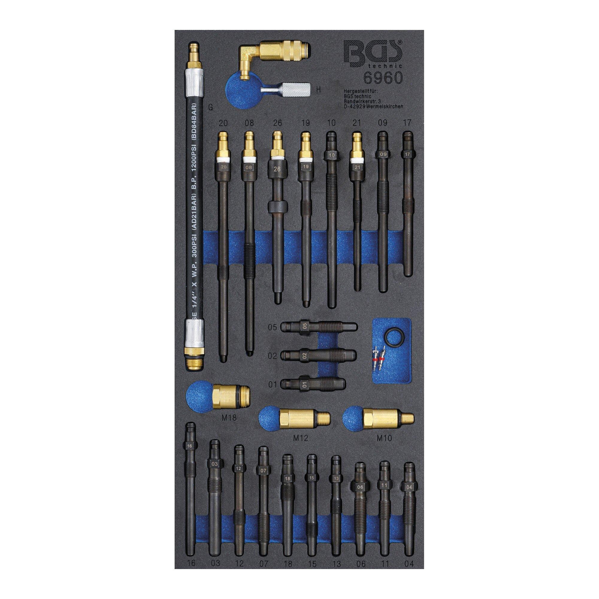 BGS Werkstattwageneinlage 1/3: Adapter-Satz für Kompressions- und Druckverlusttester 6960, 30-tlg. ; BGS technic)