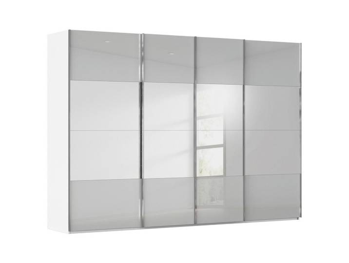 Novel Schwebetürenschrank, Weiss, Seidengrau, Glas, Holzwerkstoff, 8 Fächer, 316x235x68 cm, Blauer Engel, Made in Germany, Beimöbel erhältlich, umfangreiches Zubehör erhältlich, In verschiedenen Grössen erhältlich, in verschiedenen Holzdekoren erhältlich, Türenfelder nicht untereinander austauschbar, Schlafzimmer, Komplette Schlafzimmer und Serien, Schlafzimmerserie