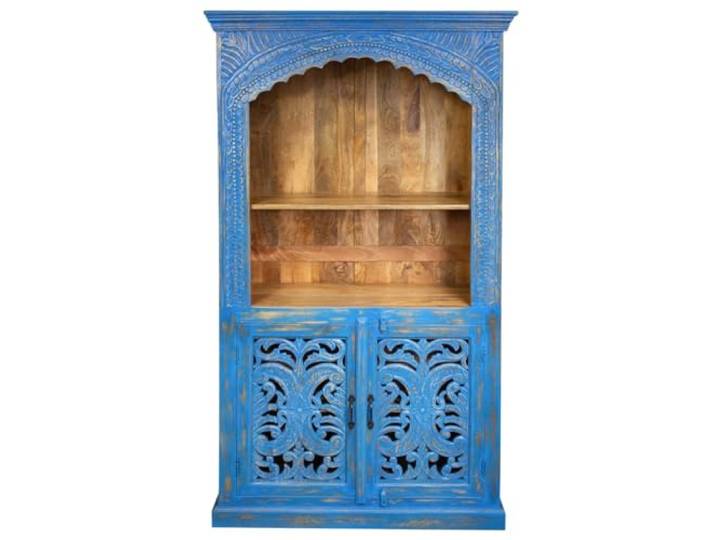 Schrank Laya Indischer Schrank aus Mangoholz mit Schnitzerei Regal Oriental Schlafzimmer Blau 180 cm