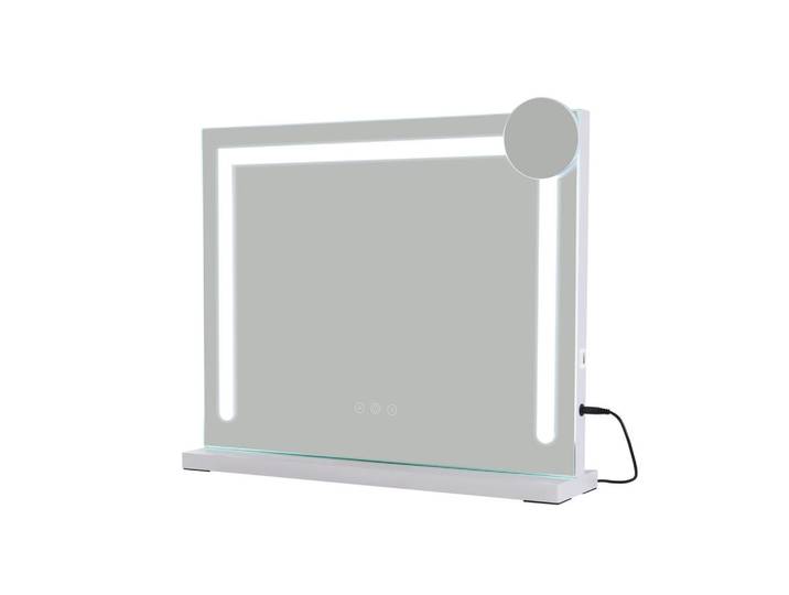 ZMH Schminkspiegel Uxith 70/12/55 cm, Weiß, Glas, Metall, Mode, Rechteckig, 12x55x70 cm, Spiegel, Schminkspiegel