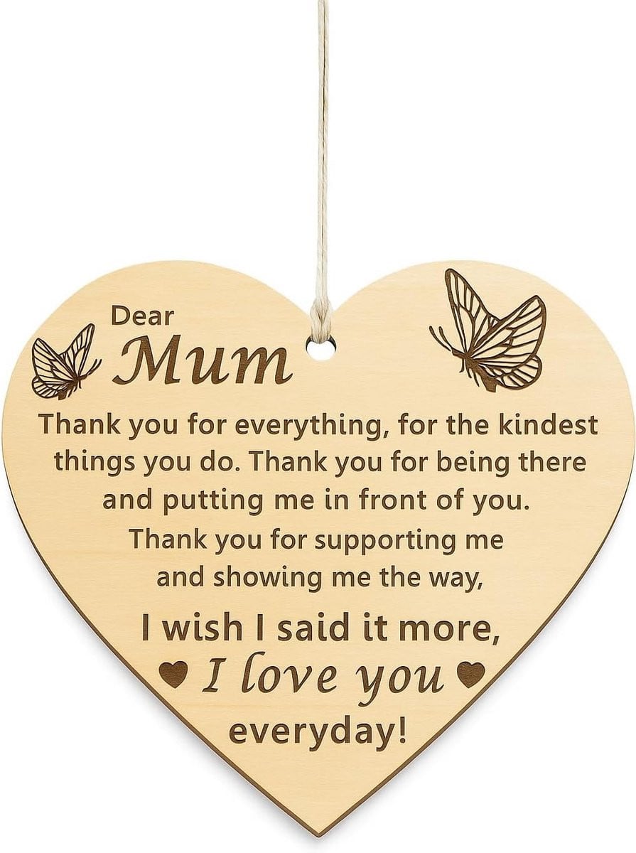Houten Hart Plaquette I Love You Mama als Cadeau voor Moederdag