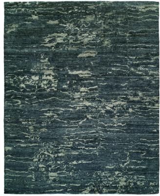 KALATY Modern Blue Hand-Knotted Viscose Area Rug