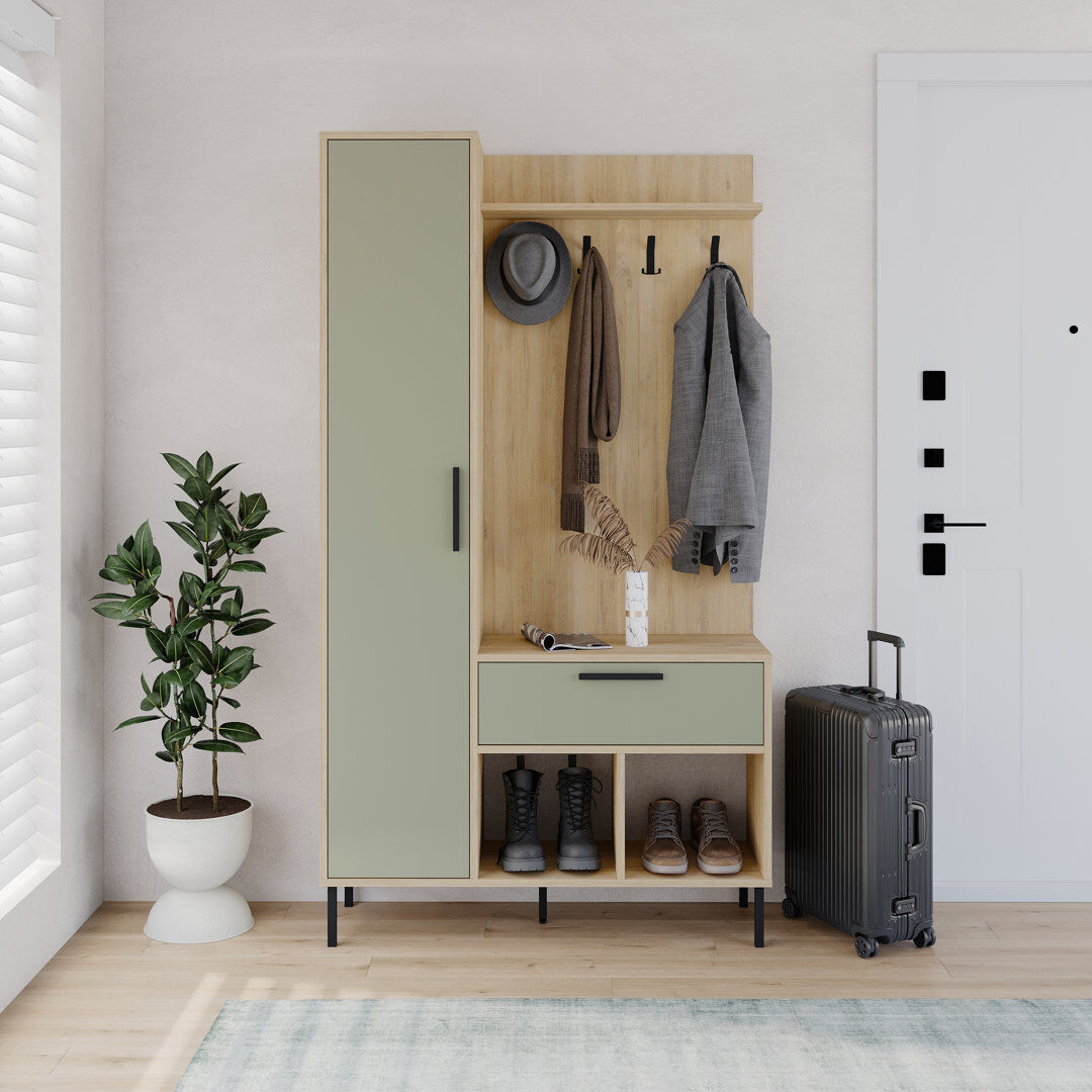 Brayden Studio Hall Tree 108cm Wide Oak/Ash Green 195.3cm H X 108cm W X 35cm D