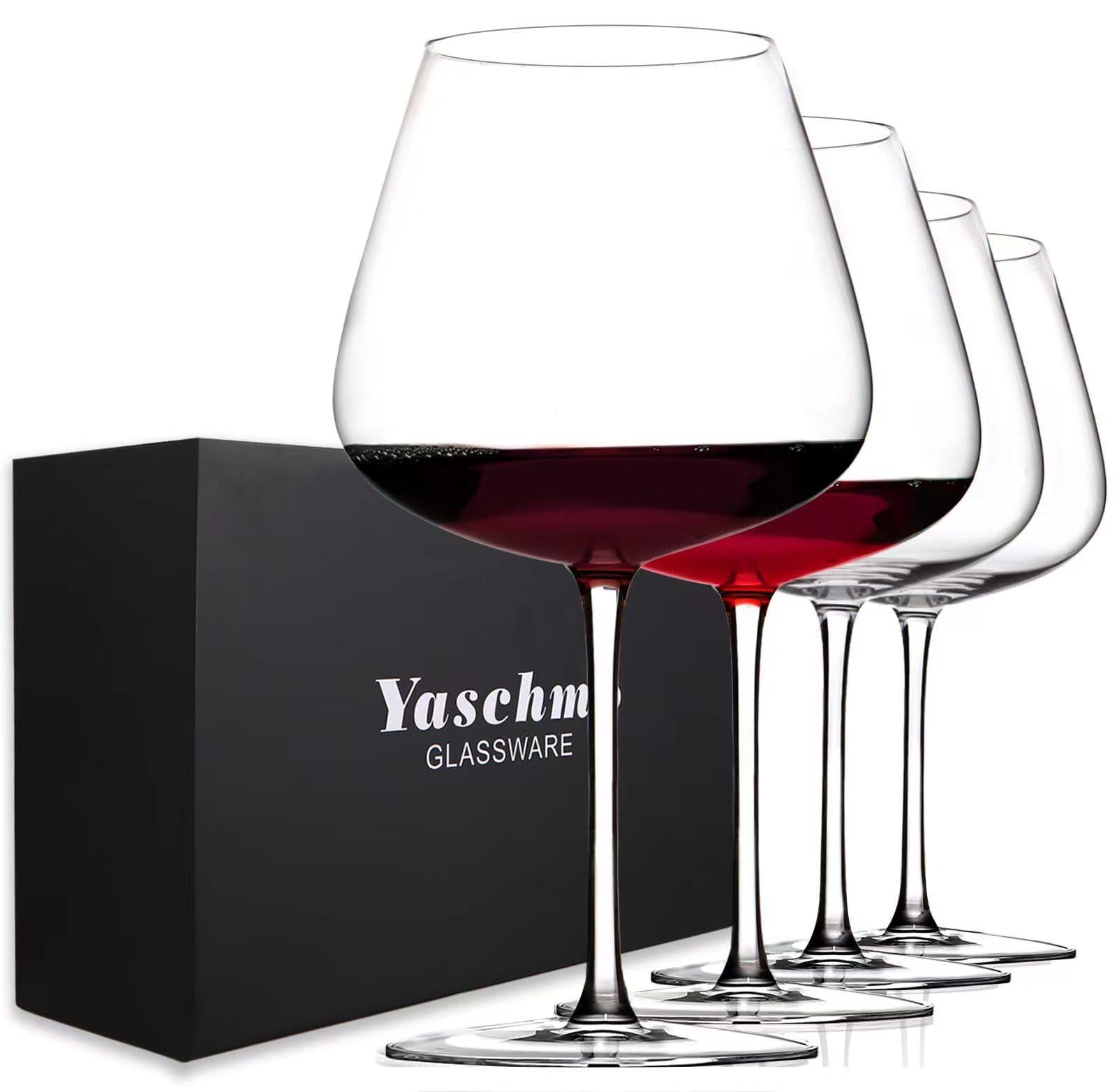 Dripio Set van 4 extra grote loodvrije kristallen wijnglazen, 30 oz, met de hand geblazen