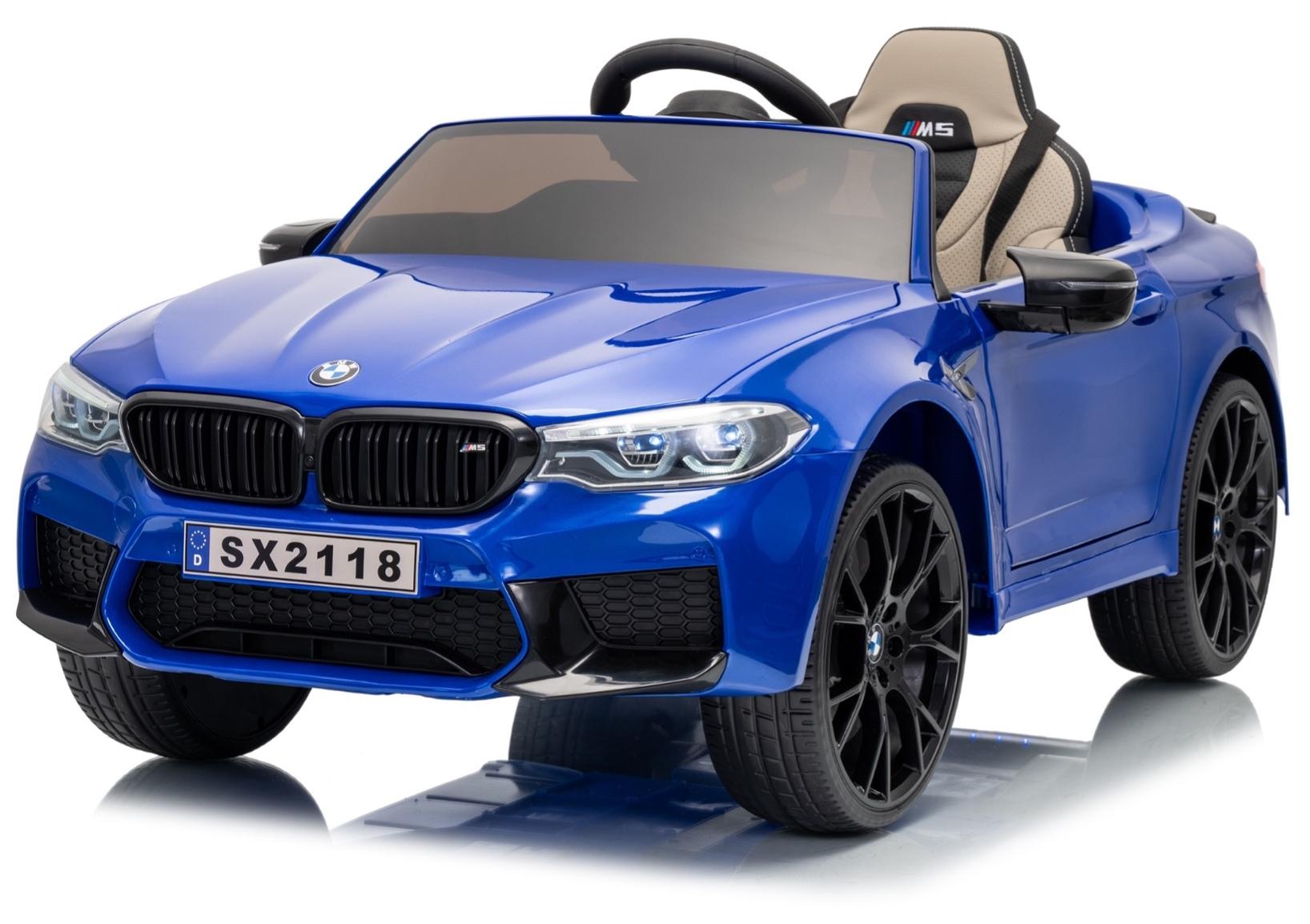 FINOOS Kinderauto BMW M5 24V Kinder Elektroauto 2,4GHz Fernbedienung Gummireifen, Ledersitz, Hupe, LED, Musik 1-6 Jahre blau lackiert