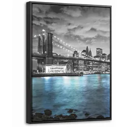 LEINWAND Bilder mit Rahmen - New York - Skyline - Stadt - Blau - 30x40