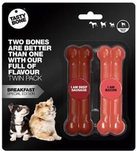 Tastybone Osso Nylon Twin Pack Salsicha Vaca Bacon Toy