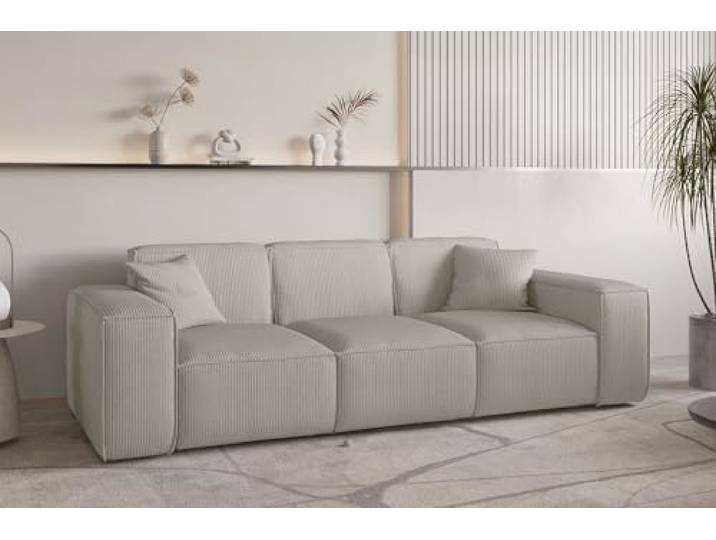 Sofa Designersofa CELES PREMIUM 3-Sitzer in Stoff Scala (Sandgrau)