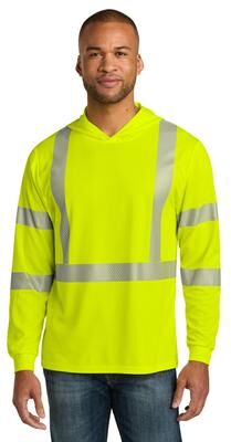 CornerStone CS208 Men's ANSI 107 Class 3 Long Sleeve Segmented Tape Hooded Top in Safety Yellow size 4XL   Polyester