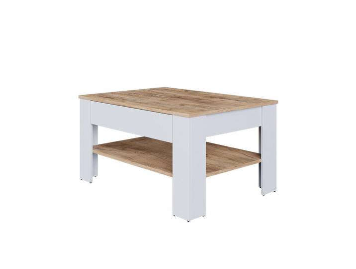 Vicco Couchtisch Milan Weiß/Goldkraft Eiche 92.2 x 65 cm, Weiß, Eichefarben, Holzwerkstoff, Rechteckig, 92.2x48x65 cm, Wohnzimmer, Wohnzimmertische, Couchtische