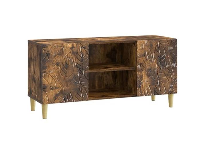 LMTYOENFG TV Lowboard 102x34,5x50cm TV-Schrank Geräucherte Eiche Stilvoller Fernsehschrank für Wohnzimmer und Schlafzimmer mit 2 Türen, geräumigen Fächern und stabilen Eukalyptus-Beinen.