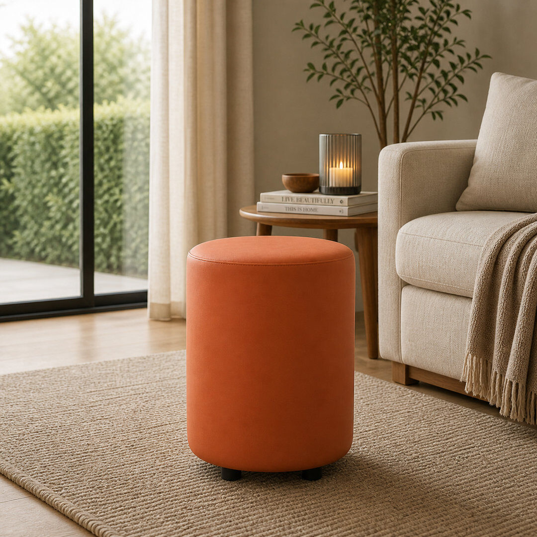 17 Stories Faux Leather Round Stool Seating Mango Orange 43cm H X 36cm W X 36cm D