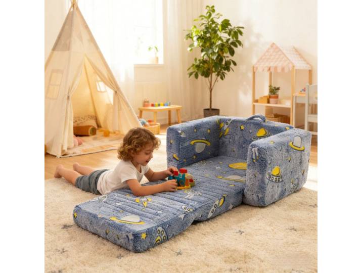 Canapé pliable pour enfant BELLEMAVE - En peluche lumineuse Motif astronaute Pouf doux