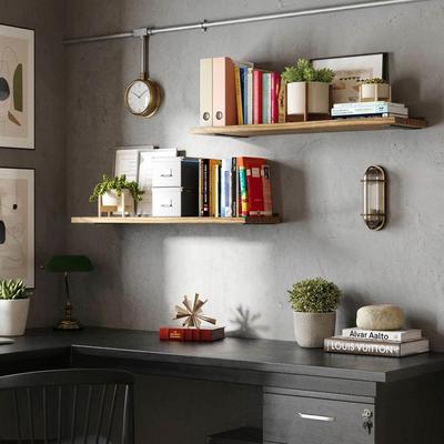 Wallniture Palm 36-48-60 Inch Long Floating Shelf for Wall, Kitchen and Living Room Decor, Bookshelf, Room Decor, Burnt, 2 Pcs