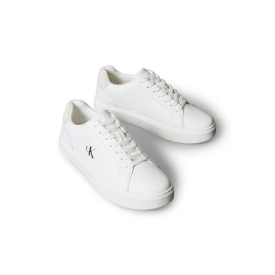 Sneaker CALVIN KLEIN JEANS "CLASSIC CUPSOLE LACEUP LTH", Herren, Gr. 41, Textil, weiß, Leder, Lederimitat, unifarben, Schuhe Sneaker, Schnürschuh, Freizeitschuh mit Fersenbesatz und seitlichem CK-Logo