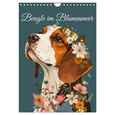 Beagle im Blumenmeer (Wandkalender 2026 DIN A4 hoch), CALVENDO Monatskalender