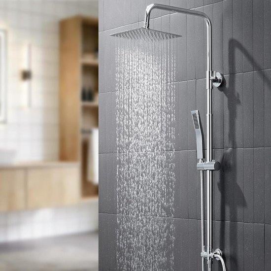 Auralum Douchekolom Set met Regendouche en Handdouche in Chroom, 20x20 cm
