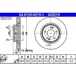 Bremsscheibe ATE 24.0125-0215.1 (2 Stk.) für Hyundai Kia Tucson Sportage IV IX35