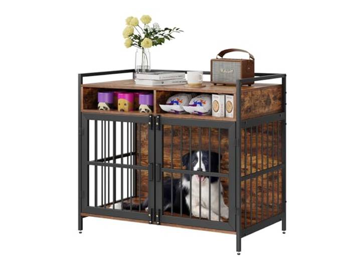 VEVOR Hundekäfig 1041x599x919mm Hundebox aus Karbonstahl-Rahmen und P2 Spanplatte Vintage Beistelltisch Drahtkäfig Haustierkäfig mit Doppeltür-Design Hundebox im Möbelstil Hundegitterbox