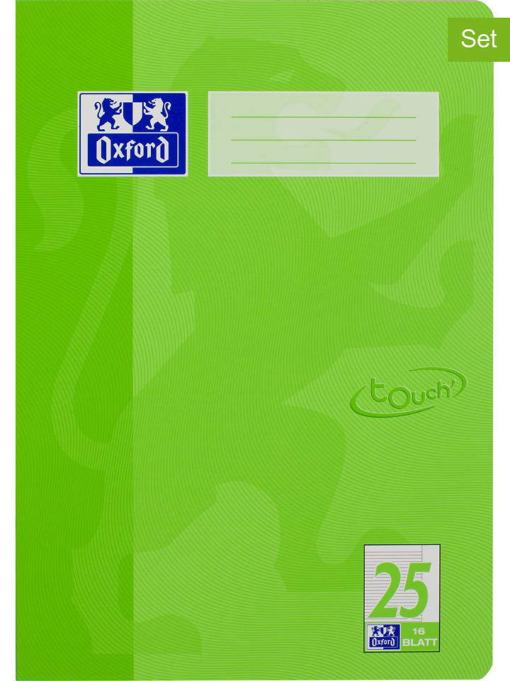 Oxford 5er-Set: Schulhefte "Touch - Lineatur 25" in Grün - DIN A4 - onesize