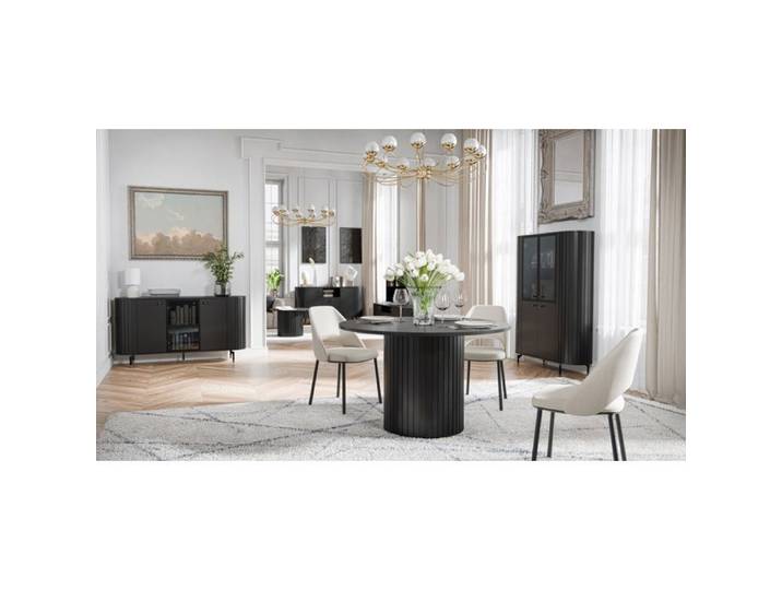 Vitrine 4 portes avec porte vitrée - ZANTE - 112cm - noir avec façades rainurées