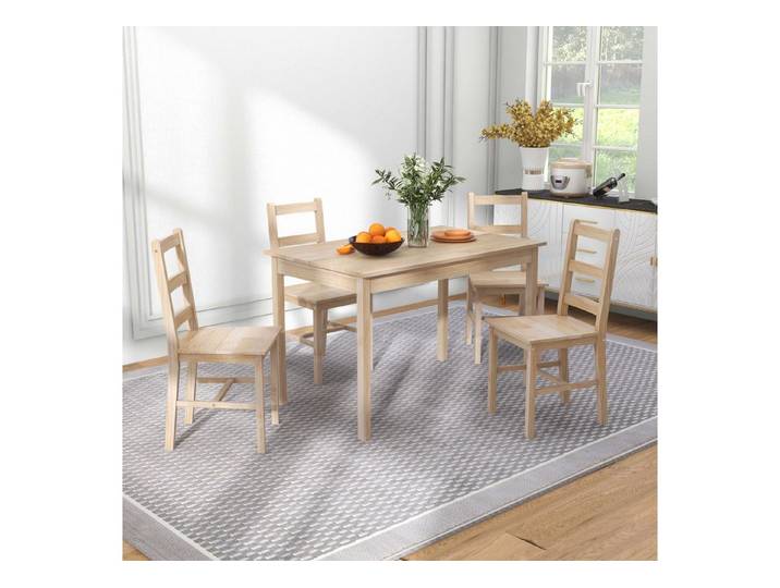 HOMCOM Essgruppe Esstisch mit 4 Stühlen Platzsparend Esszimmergruppe Natur, (Sitzgruppe, 1-tlg., Esstisch mit 4 Stühlen), für Esszimmer, Küche, Natur
