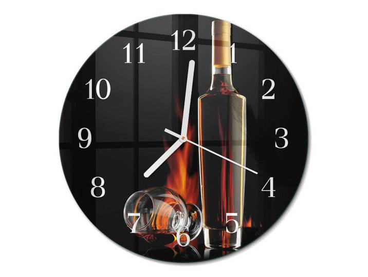 Tulup Wanduhr aus Glas Ø30 cm - Alkohol, Schwarz, Rund, 30x30x0.4 cm, Dekoration, Uhren, Wanduhren