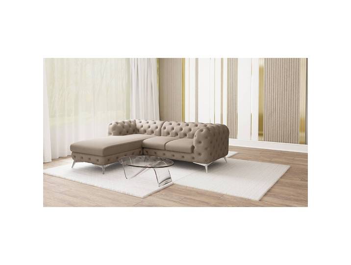 Ecksofa Typ C Braun Microfaser Enza 261cm Ottomane davorstehend links Glamour