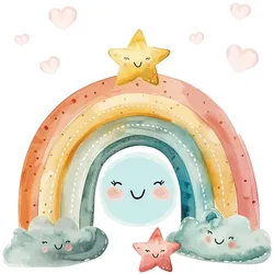 WANDAUFKLEBER 80x88cm - Regenbogen und Sterne