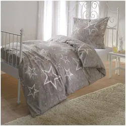 BettwarenShop, Bettwäsche, Sterne taupe (Bettwäsche Set, 135x200 cm, 80x80 cm)