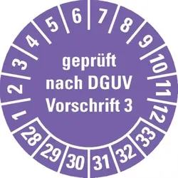 Dreifke® Prüfplakette gepr.n. DGUV Vorschrift 3 28-33, violett, Dokumentenfolie, Ø20mm, 500 Stk.